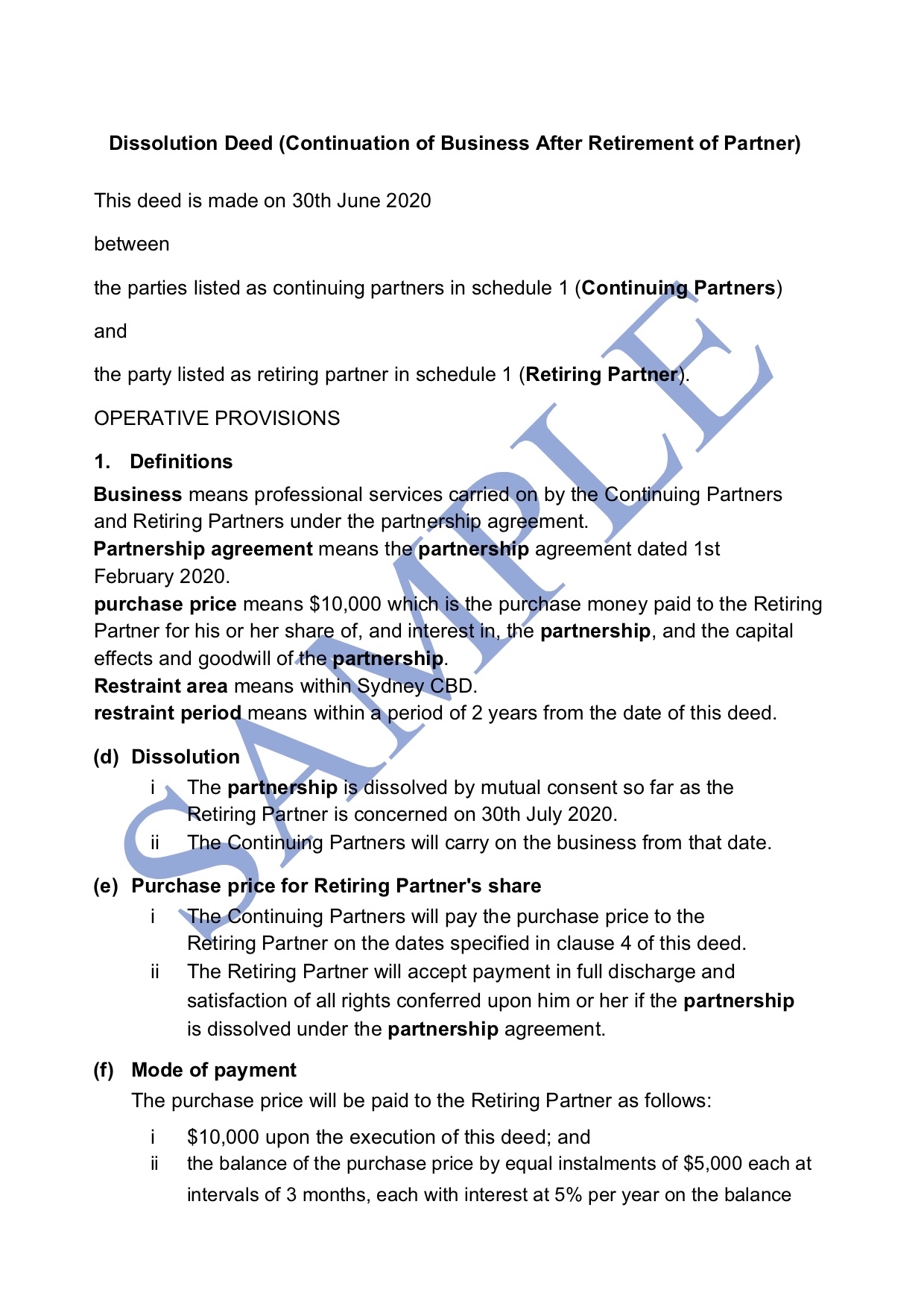 Partner Retirement Deed